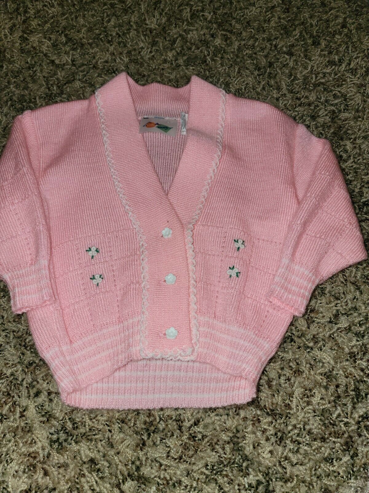 Vintage 50s Style Bubble Gum Pink Cardigan Sweater Sz 12m