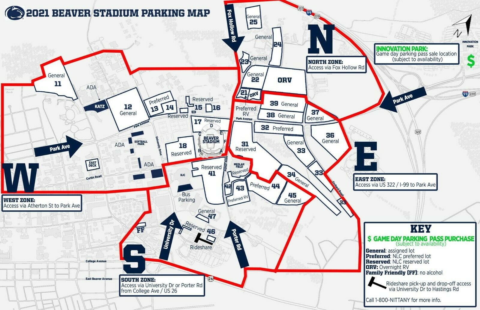 Penn State Vs Villanova (september 25, 2021) General Parking Pass - Lot 12