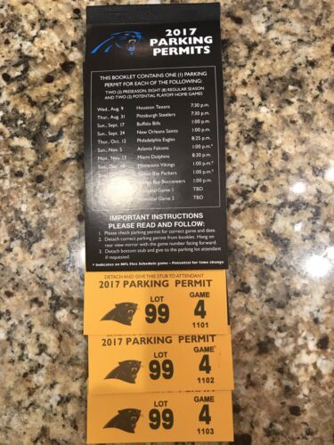 Carolina Panthers 2017 Book Of 10 Parking Passes For Lot 99, On College St.