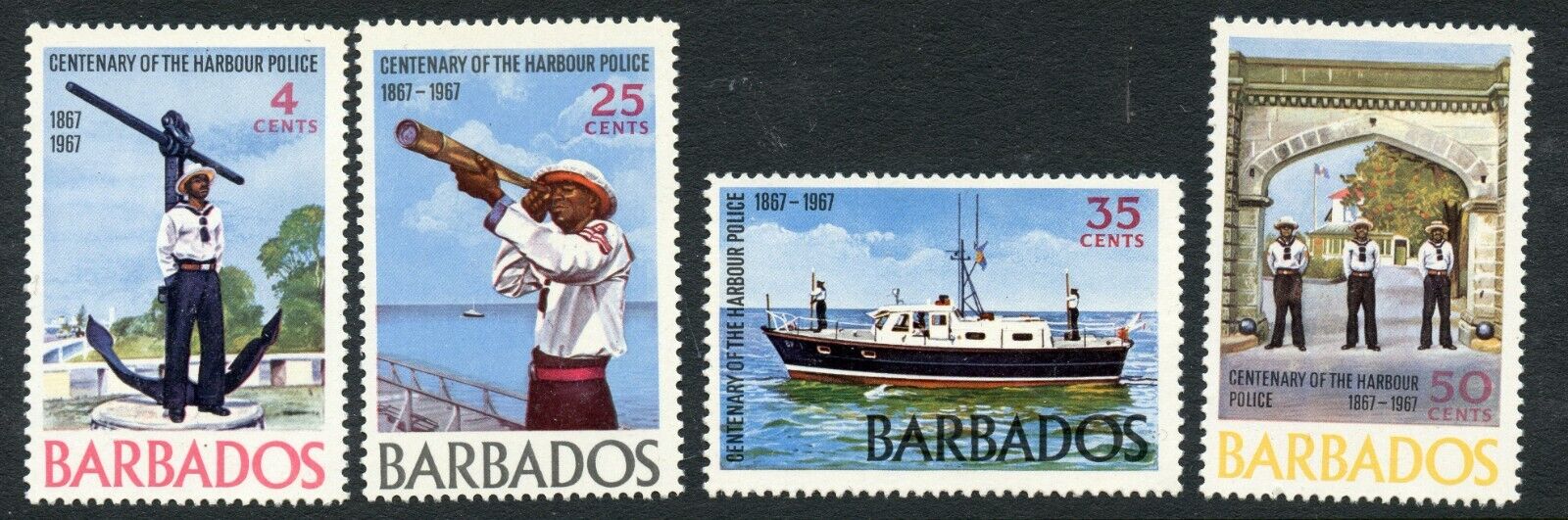 Barbados Scott 294-297 Centenary Of Bridgetown Harbor Police Mnh 1967
