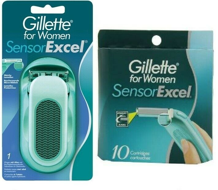 12 Gillette Sensor Women Excel Blades Cartridges Refills Shaver Handle Razor