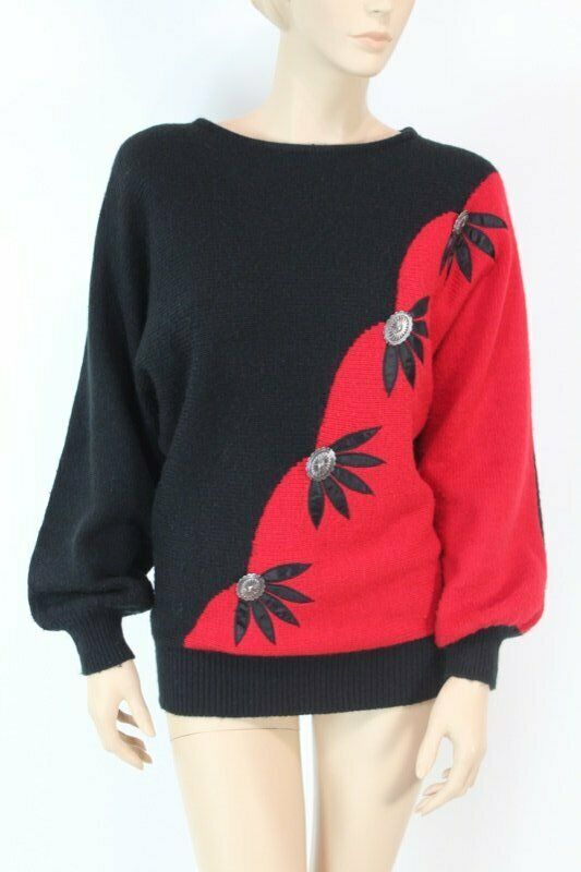 Vtg Miller Outerwear  Sweater Black Red Concho Western Wear Medium
