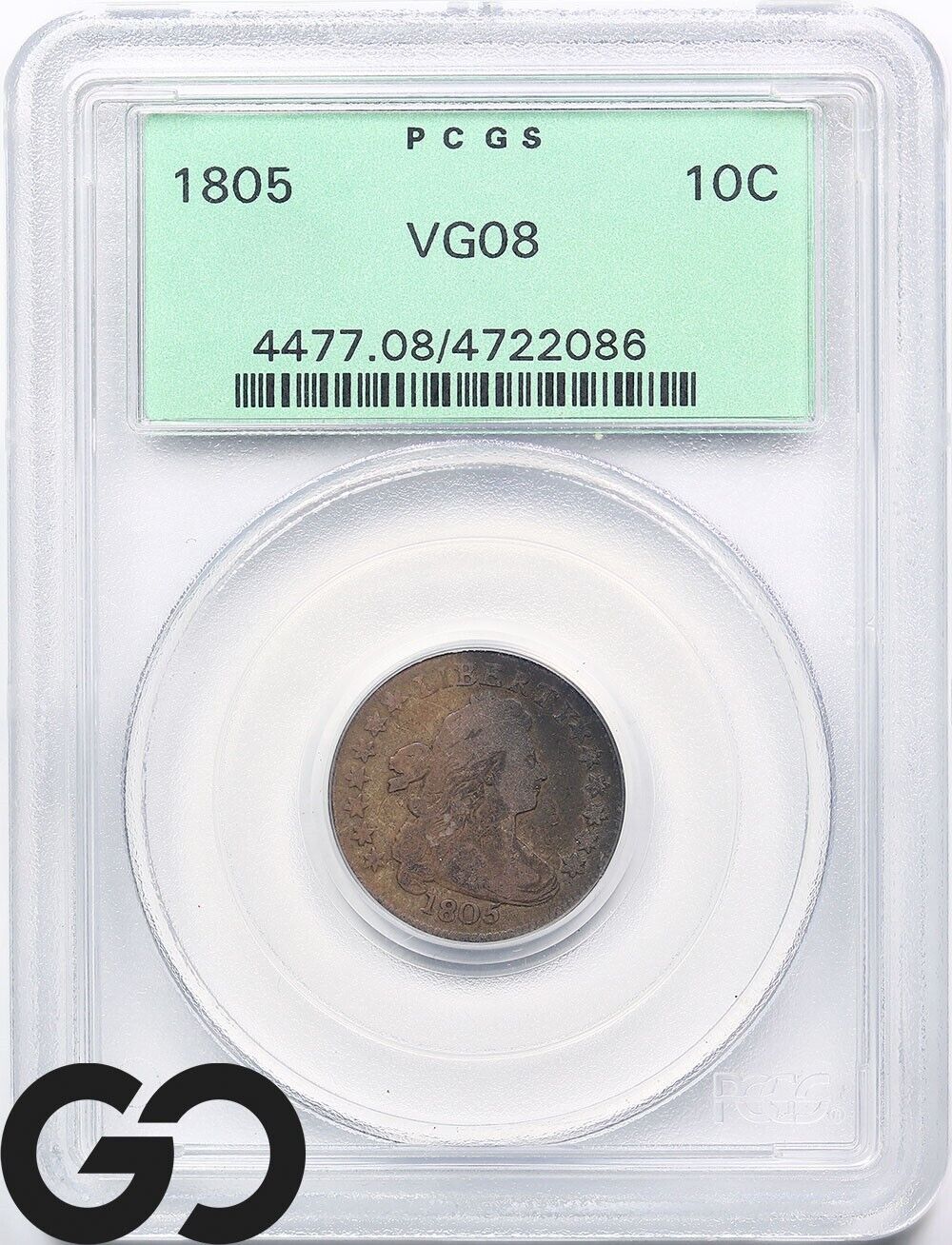1805 Vg08 Draped Bust Dime, 4 Berries, Pcgs Vg-08 ** Old Green Holder