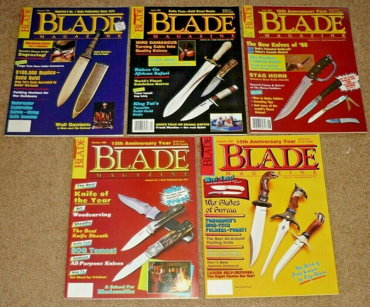 Lot Of 5 Blade Magazines Knife 1988 Vol. 15, #1, 2, 3, 5 & 6 Uncirculated Nos