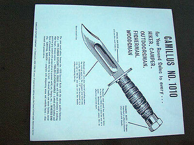 1960's Camillus No. 1010 Knife, Company Advertisement Original 10" X 11" Size