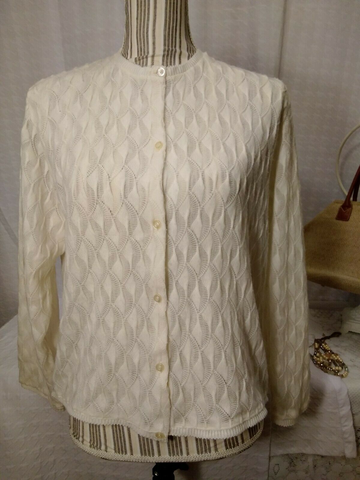 Vintage Millay Knit Cardigan Sweater. Ivory Color. Made In Japan. Size Pl