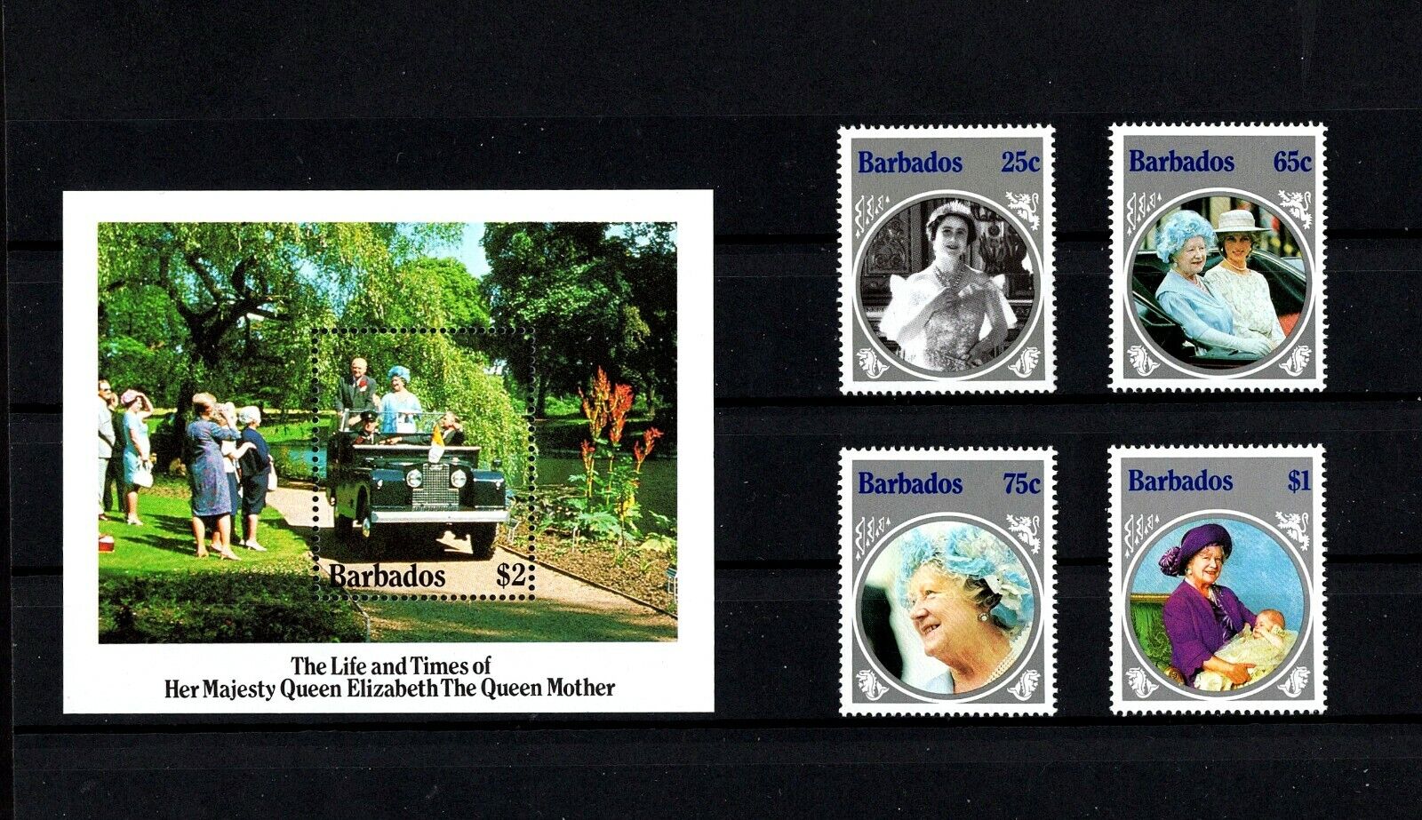 Barbados - 1985 - Queen Mother - 85th Birthday - Diana + Mint Mnh Set + S/sheet!