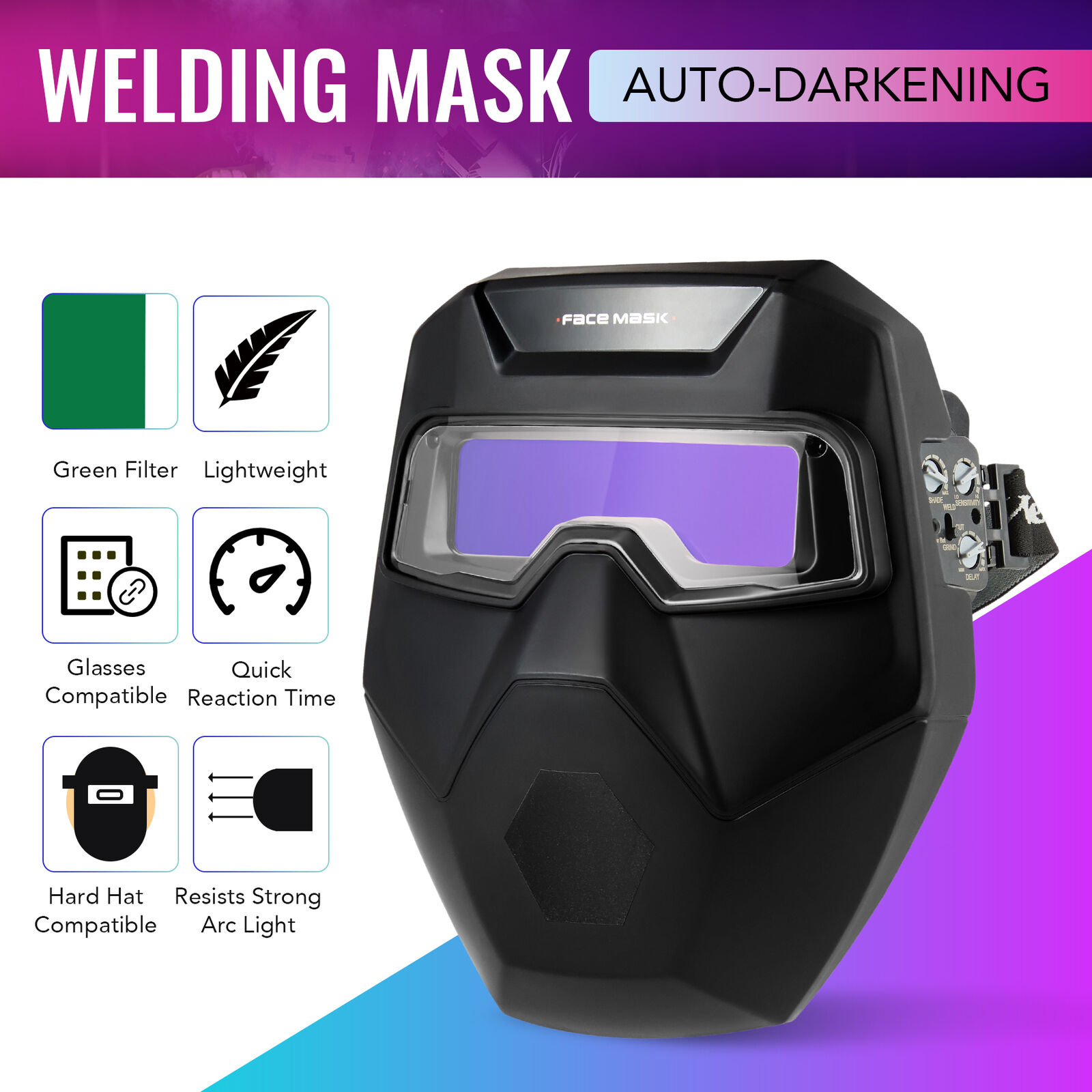 True Color Auto Darkening Welding Helmet Goggles Mask Welder Glasses Arc Tig Mig