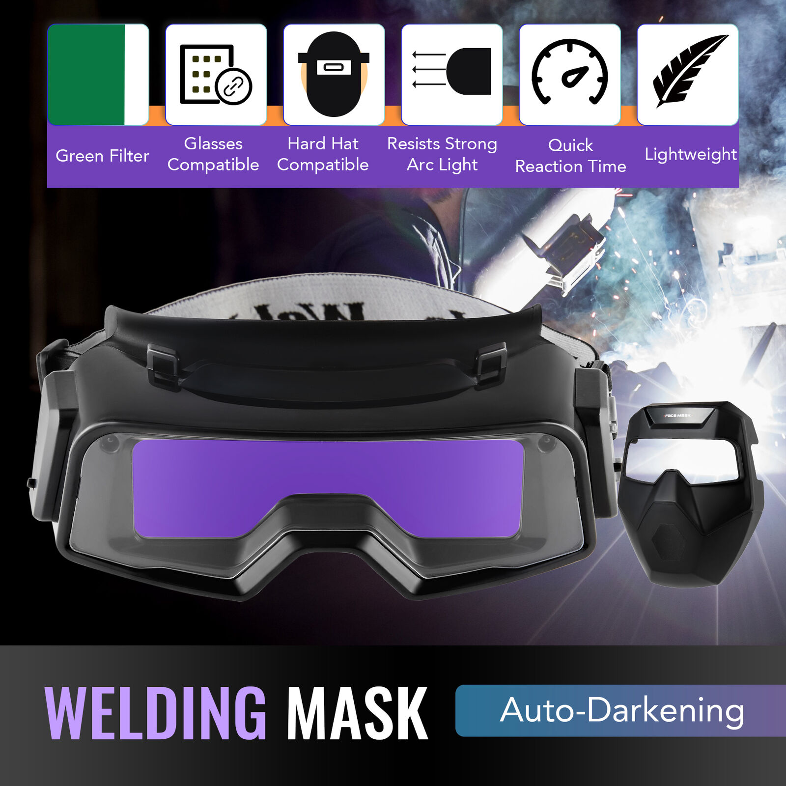 Auto Darkening Welding Helmet W Detachable Goggles For Welding Grinding Cutting