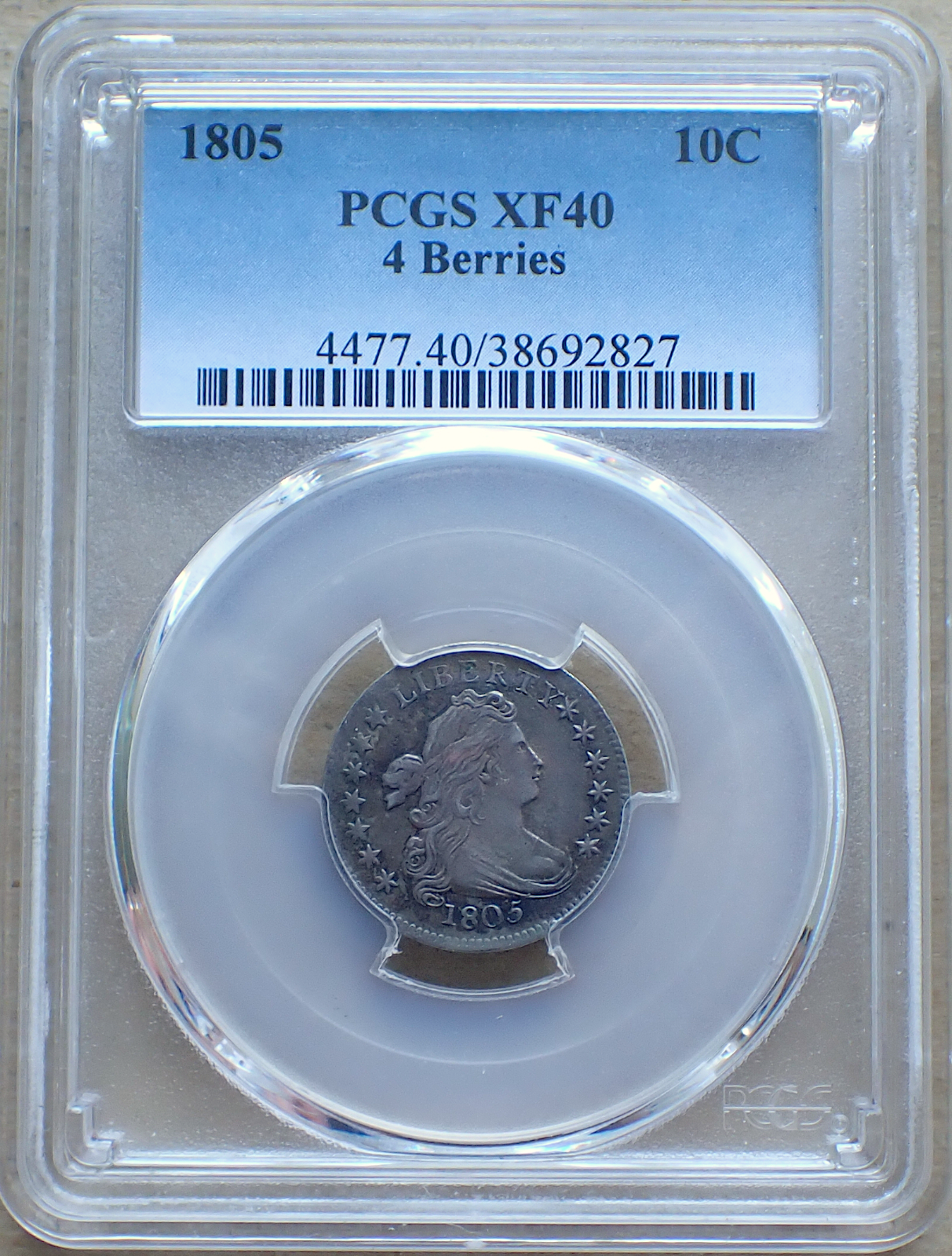 1805 Draped Bust Dime, 4 Berries, Lds Obverse Die Crack, Tough In Xf, Pcgs Xf40